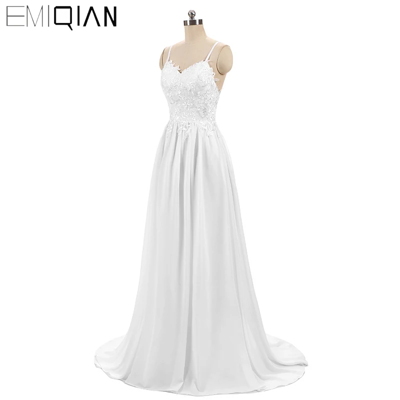 Новое ТРАПЕЦИЕВИДНОЕ длинное свадебное платье с кружевным верхом, свадебное платье невесты, белые свадебные платья из шифона