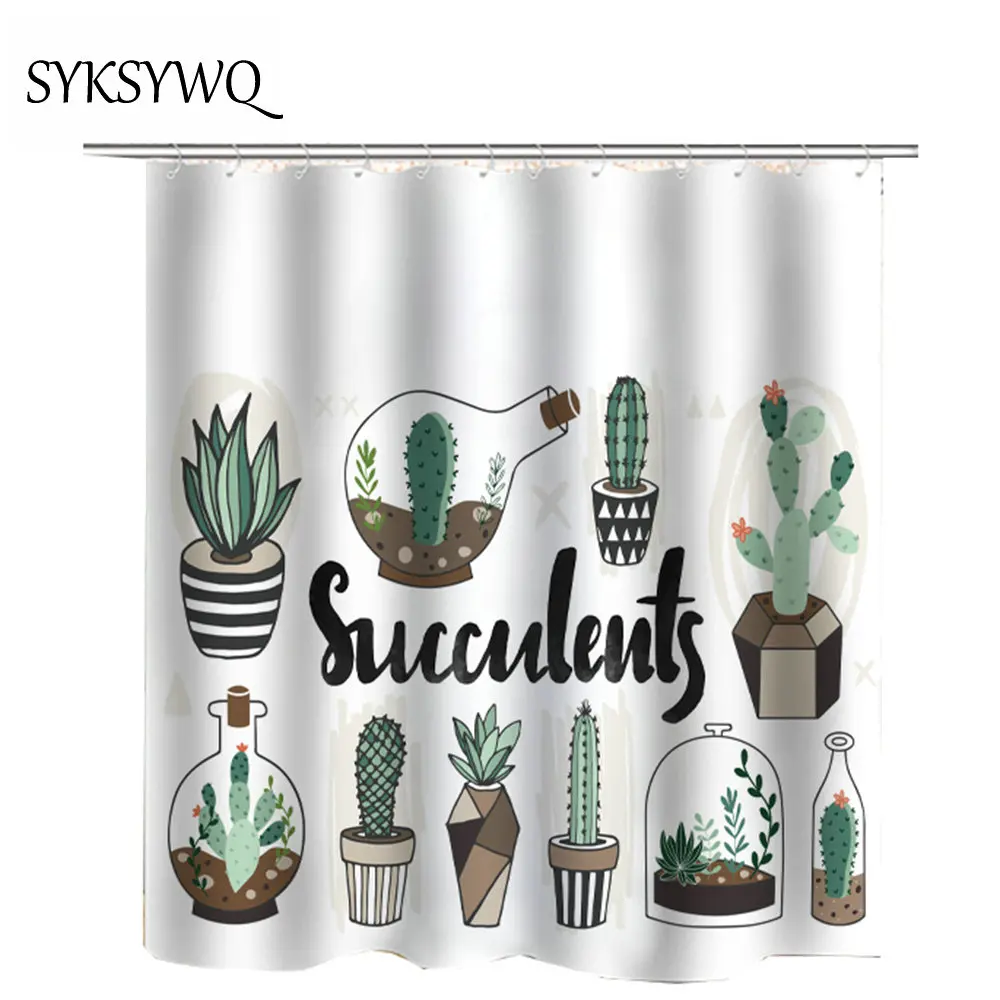 green cactus shower curtain waterproof Potted plants Succulents bath