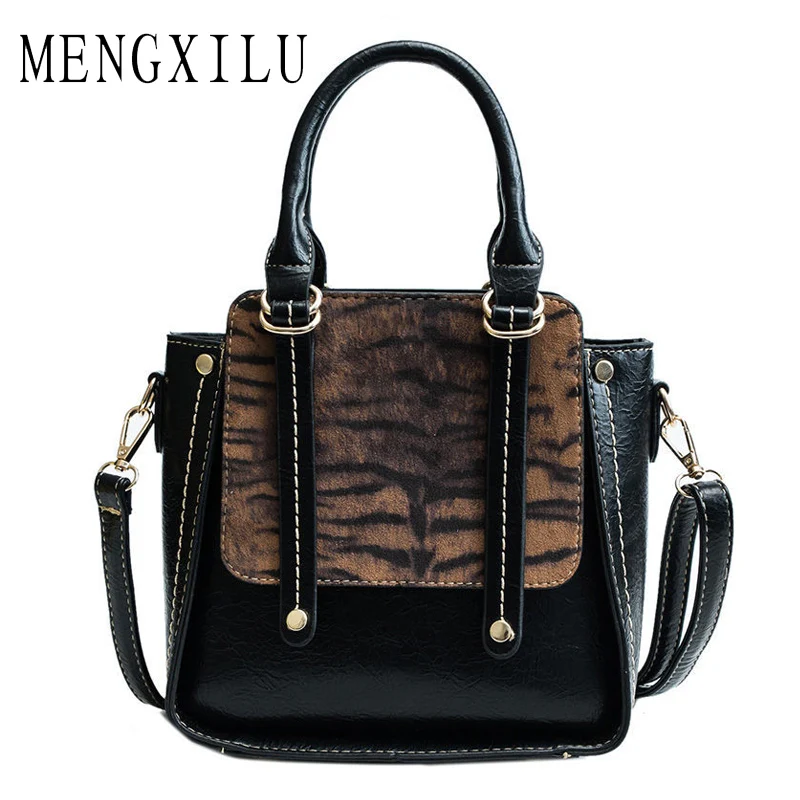 

Women Bags Leopard Casual Tote Women Messenger Bags PU Leather Handbags Fashion Rivet Women Shoulder Top-Handle Bags Designer