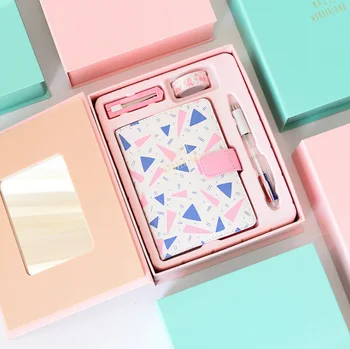 

1pcs creative stationery PU buckle with gift box imitation leather handbook set with small fresh gift notebook diary