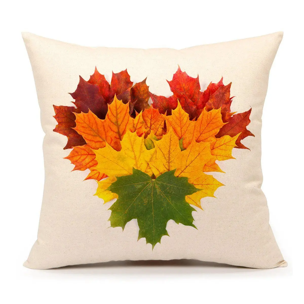 

Autumn Leaves Fall Heart Home Throw Pillow Case 18 x 18 Inch Cotton Linen for