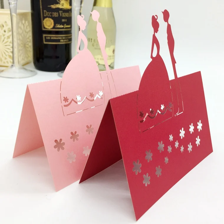 50pcs Laser Cut Bride and groomTable Name Place Card  Wedding Party Decoration Favor