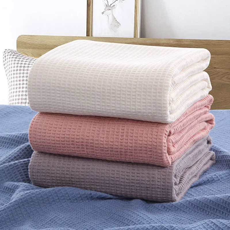 Летнее одеяло хлопок полдень оснастки покрытие высокое качество полотенца лоскутные одеяла Сплошной Розовый Бежевый Вафельная Ткань соты Чехлы для дивана