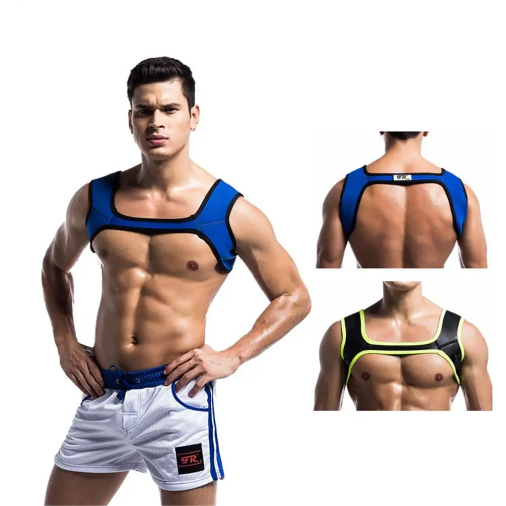 

Fitness Essential Neoprene Fit Sports Shoulder Strap Strong Muscle Chest Harness Golds Gym Bodybuilding Top And Shorts For Men