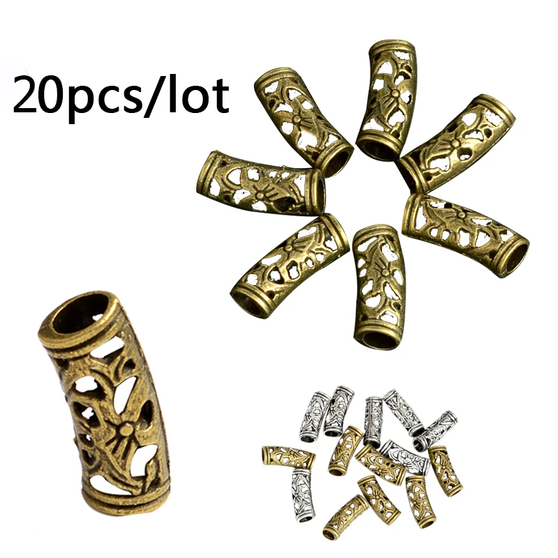 

20pcs/set Viking beads Ancient silver Bronze Flower Beads for Women Men Braids Mustache Dreadlock Accessories Viking Jewelry