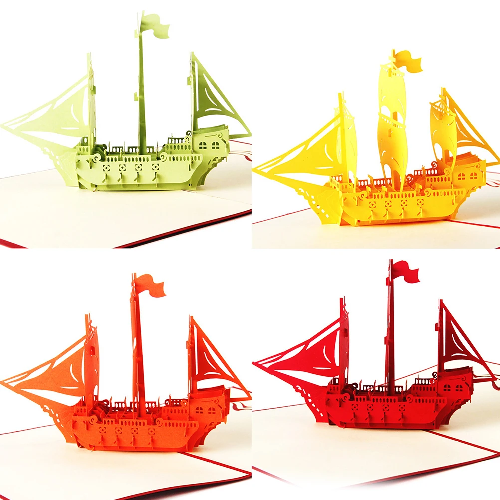 

2019 New 4 Colors 3D Ship Greeting Card Happy Birthday Wedding Gift Set Paper Postcard Wholesale