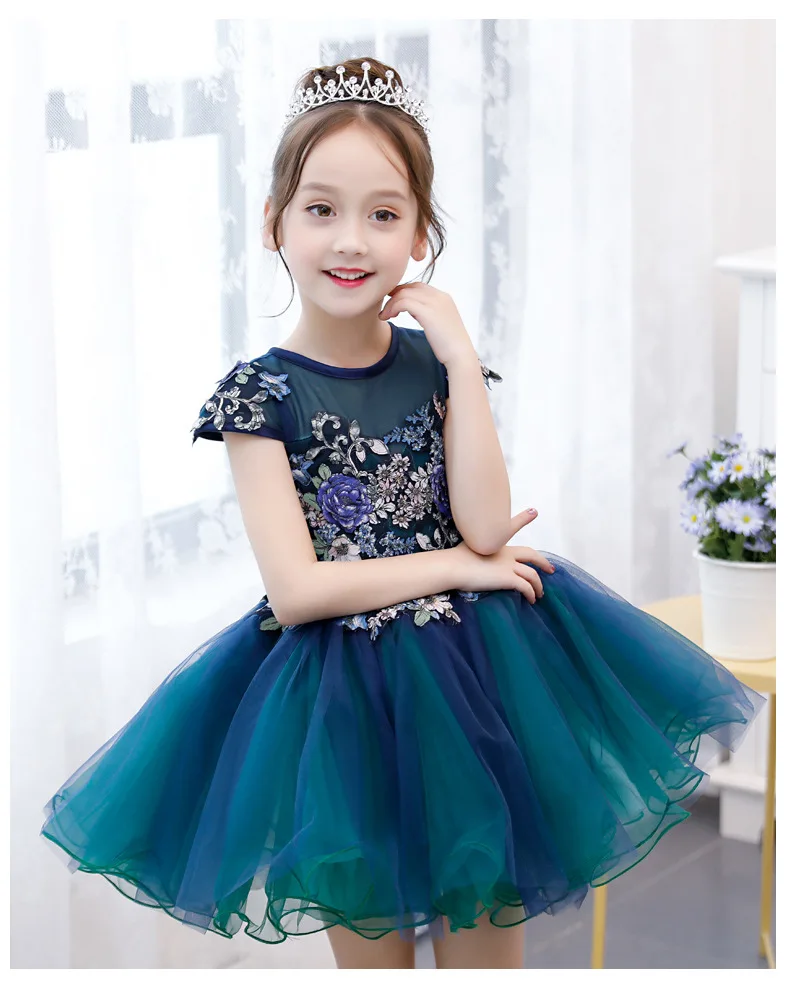 Flower Girl Wedding Dresses Kids Appliqued Party Princess Birthday Dress Child First Communion Performance Show Ball Gown N12