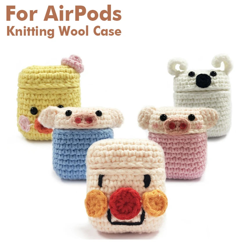 

New Handmade Cute Cartoon Protective Skin Sweater Cover Silicone Anti-Slip Knitting Wool Case For iphone AirPods High Quality