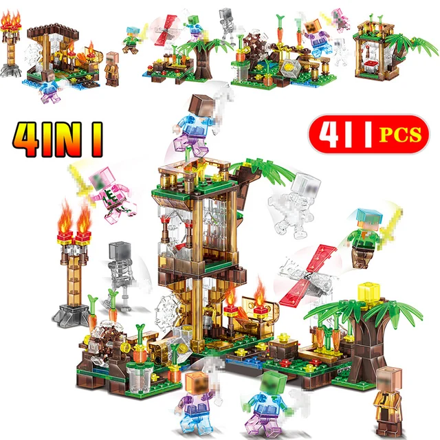 Best Offers 411Pcs Building Blocks Compatible LegoINGLYS Minecrafted Crystal Fire House Windmill Zombie Pumpkin Man DIY Bricks Children Toys