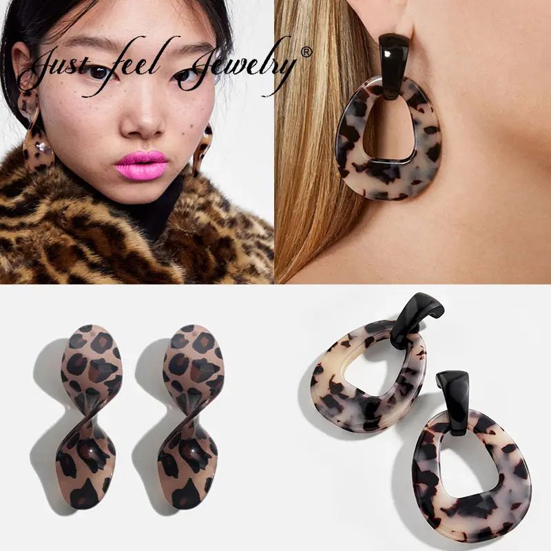 

JUST FEEL Exaggerated Large Leopard Print Resin Earrings For Women Wedding Party Big Drop Earring Statement Factory Direct Sales