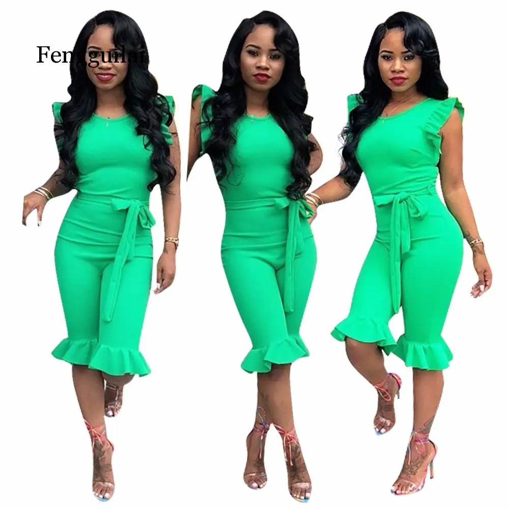 

Sexy Overalls Summer Bow Sashes Bodycon Jumpsuit Solid Rompers Women Jumpsuit Combinaison Femme