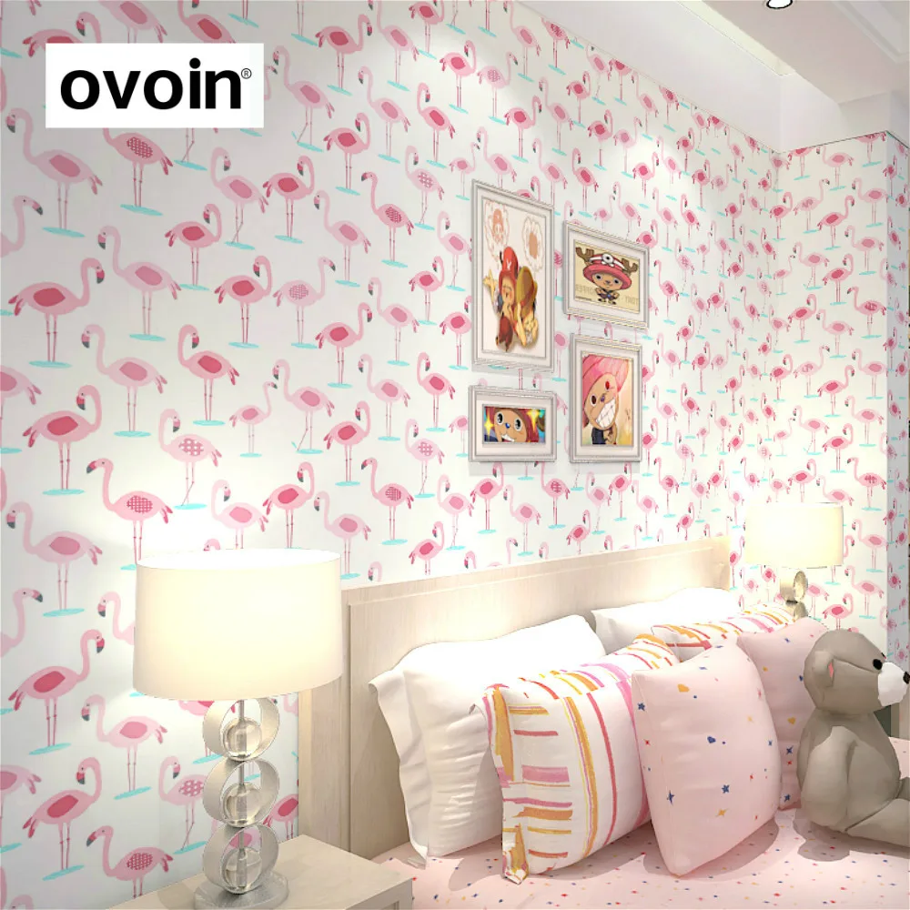 Pink Dan Putih Burung Flamingo Wallpaper Roll Romantis Bayi