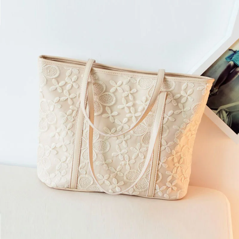 

Tagdot brand black lace handbag Leisure shoulder laptop bag women Casual fashion white Handbags 2018 new