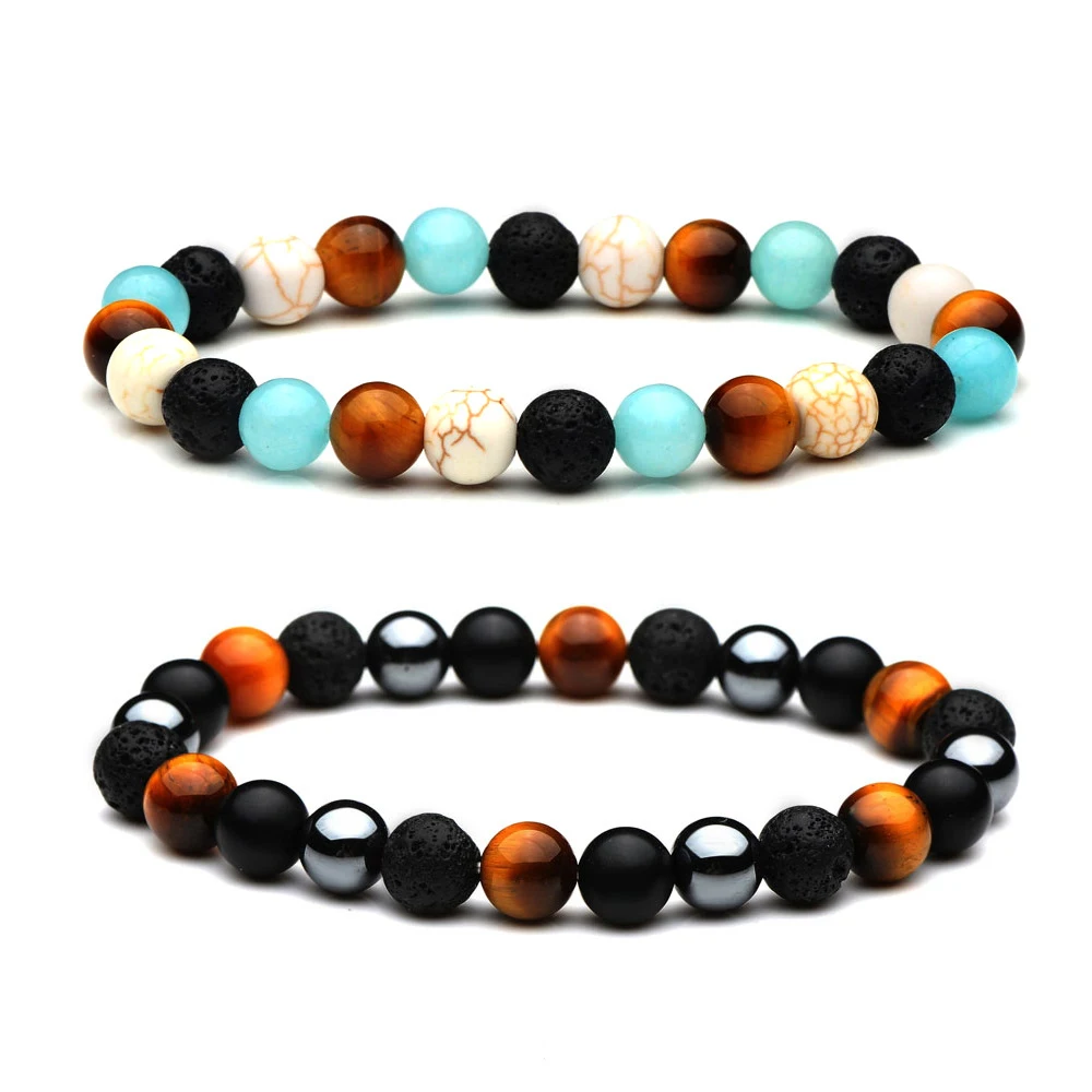 BOEYCJR разноцветные каменные бусины Парные браслеты и браслеты, Бижутерия Браслеты с натуральным камнем энергии для женщин или мужчин