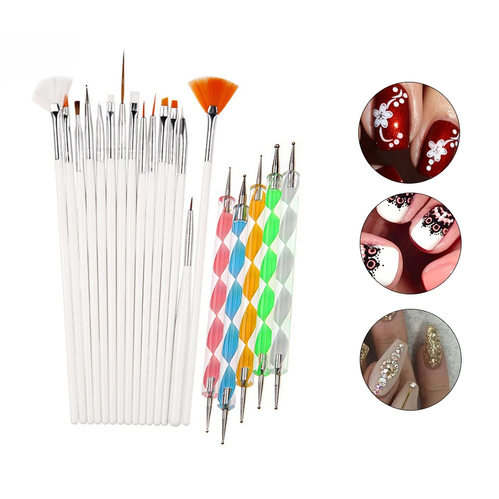 

20pcs Nail Brushes Set Dotting Pen Kit Gel Varnish Fan Brush Line Nail Rhinstones Painting Pen Emboss Shaping Acrylic Brush