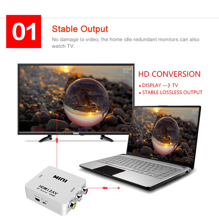 10 шт./лот HDMI К AV RCA конвертер Composite HD до масштабирования 1080 P HDMI к RCA AV Video Converter адаптер полный HDMI2AV для HD ТВ