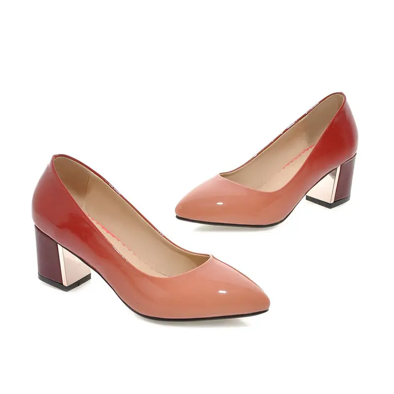 Повседневные женские туфли-лодочки на среднем толстом квадратном каблуке, с острым носком, из лакированной кожи, под свадебное платье для офиса вечерние женские туфли-лодочки без застежки - Цвет: Red Solid