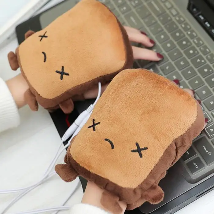 1 пара, USB грелки для рук, теплые перчатки для рук, зимние перчатки без пальцев, рождественский подарок, QP2