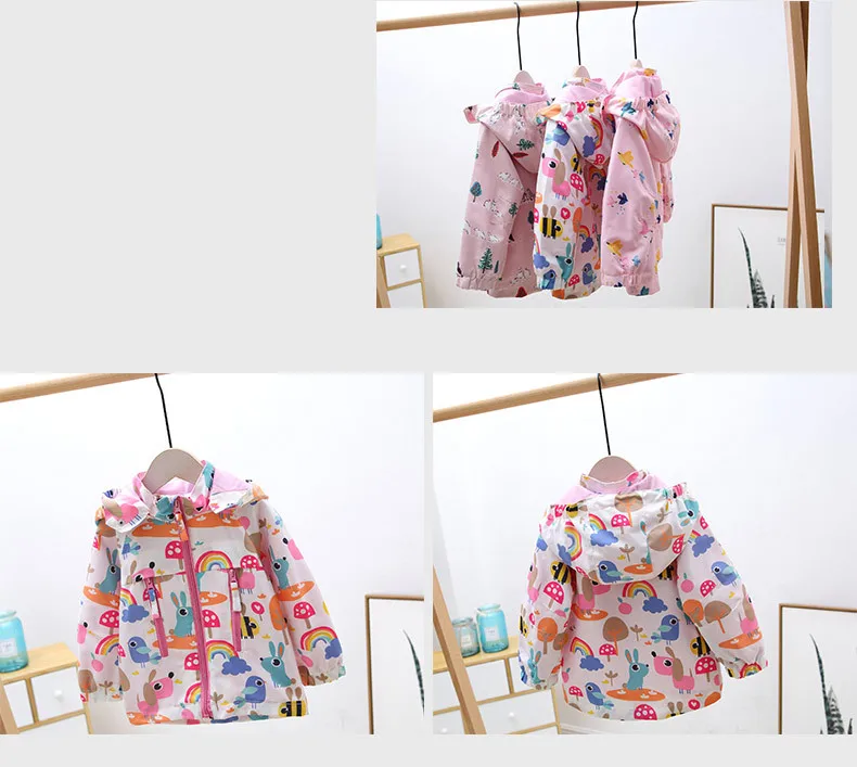 Куртка для девочек; пальто для девочек; детская ветровка с капюшоном и рисунком граффити для девочек; Верхняя одежда с длинными рукавами для малышей; От 2 до 8 лет