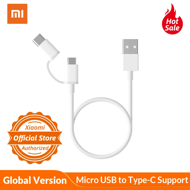 

Global Version Xiaomi Two in One Charging Cable Micro USB to Type-C Support Fast Charge for Xiaomi Smart Phone Xiaomi Mi Pad