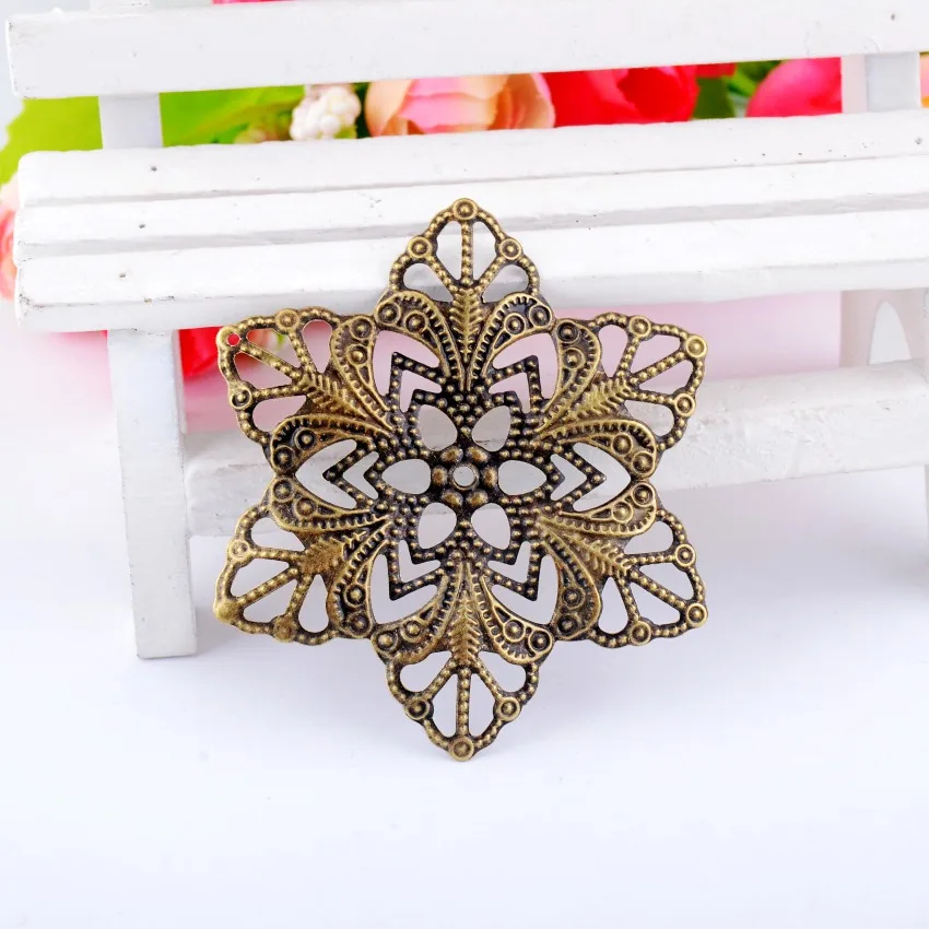 

MIAOCHI 30Pcs Bronze Tone Filigree Flower Wraps Connectors Jewelry Findings DIY Connectors 57mm J0047