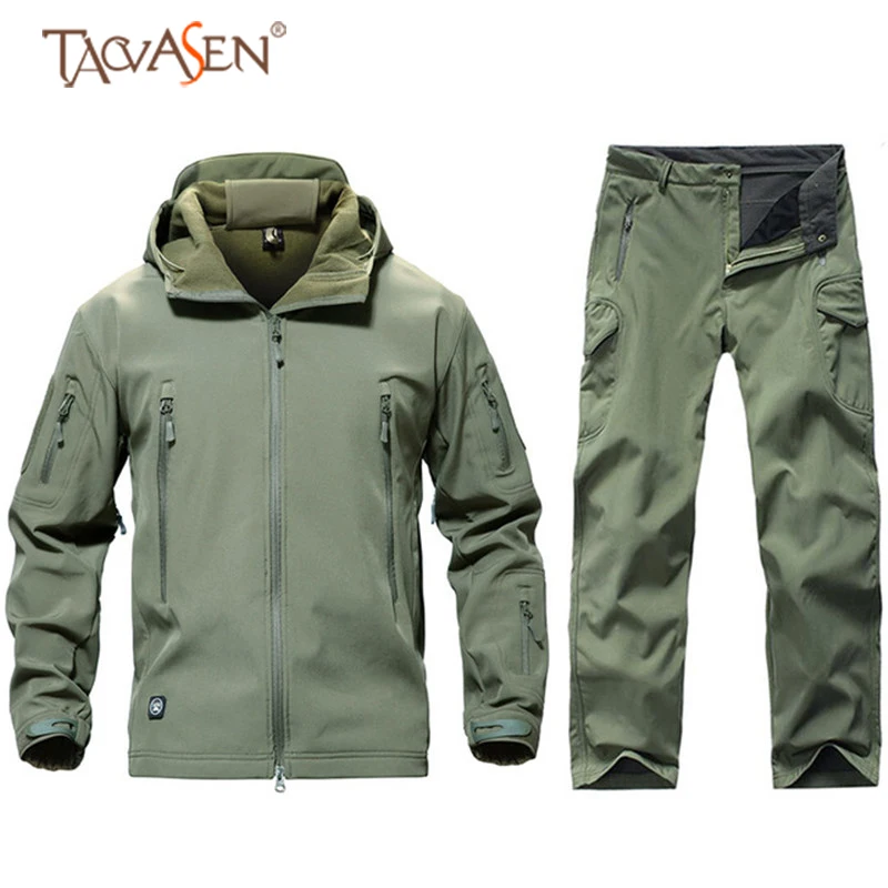 

TACVASEN Tactical Suits Men Hunting Suit Waterproof Jacket Softshell Pants Outdoor Fleece Heated Jacket Men Army Military Suit