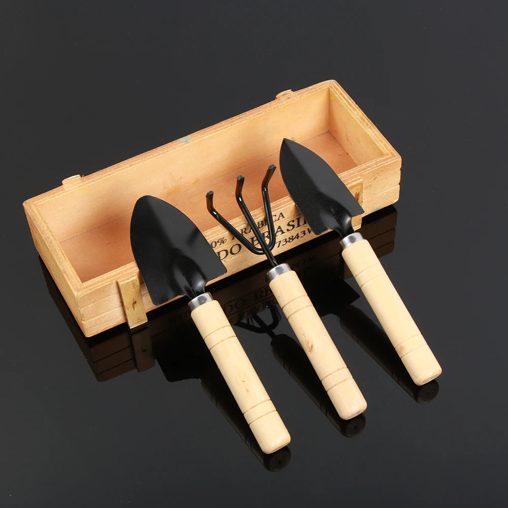 3 шт./компл. части мини набор инструментов для садоводства мини Лопата лопатка-грабли Бонсай инструменты деревянная ручка набор металлическая головка для цветочный горшок