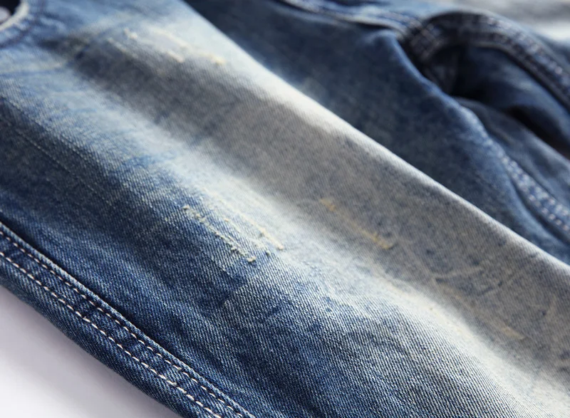 Итальянский Винтаж Стиль модные Для мужчин джинсы голубой цвет белый мыть Классическая Рваные джинсы Для мужчин кнопки брюки брендовые