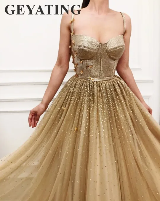 

Sparkly Sequins Gold Long Prom Dresses 2019 Sexy Spaghetti Straps A-Line Bling Bling Sequined Elegant Women Evening Formal Dress