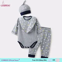 COBROO комплекты для маленьких мальчиков Одежда для новорожденных 100% хлопок перо узор 0-3 месяца 4 шт. боди серый комплекты для малышей для