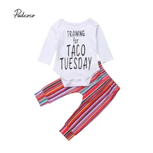 Pudcoco новорожденных для маленьких девочек Верхняя Одежда для мальчиков комплект одежды с длинными рукавами боди+ штаны/леггинсы в полоску 2 шт. хлопок осень 6-24 м