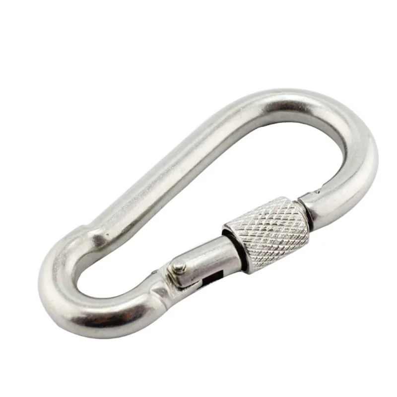 

100 pcs 6x60mm Nut Spring Safety Buckle 304 Stainless steel Fast Lock Carabiner Climbing Button Survival Camping Hiking Hook