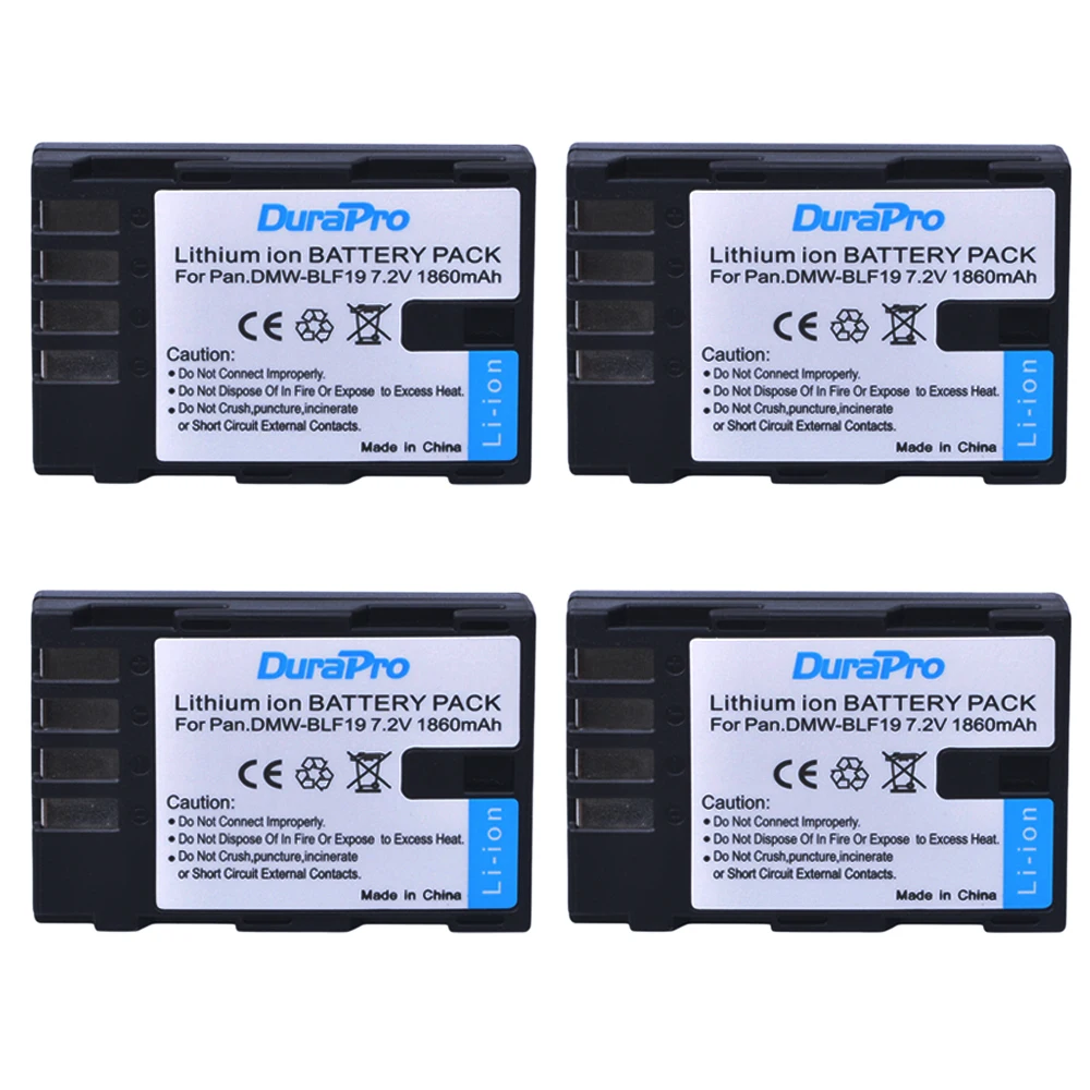 Durapro 4Pc 1860Mah Dmw-Blf19 Dmw Blf19 Blf19 Batteria Ricaricabile Agli Ioni Di Litio Per Fotocamera Panasonic Lumix Dmc-Gh3 Dmc Gh3 Gh4 Dmc-Gh4