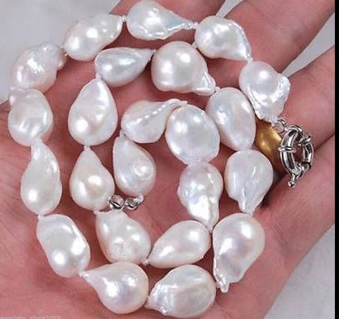 

FREE SHIPPINGReal 12-14mm Natural South Baroque White Pearl Necklace 1 AAA