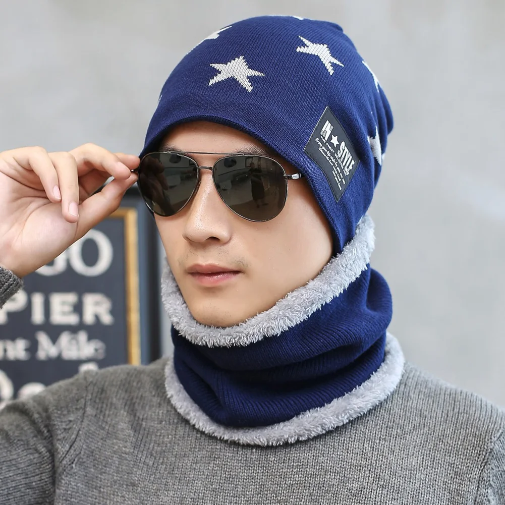Männer Junge Pentastar Winter Mode Kinder Erwachsene Winddicht Warm Outdoor Mit Schal Stricken Wolle Hut Sport