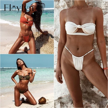 

Floylyn Knot Bikini 2019 Hollow Out Swimsuit Women Sexy Micro Bikini Set Brazilian Swimwear Female Push Up Bathing Suit Bather
