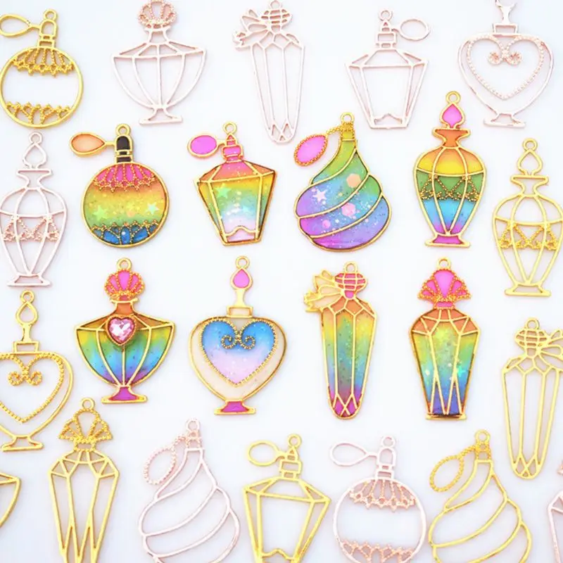 

8 Pcs/set Handmade DIY Epoxy Frame UV Gel Perfume Bottle Metal Hollow Border for Pendant Necklace Jewelry Making