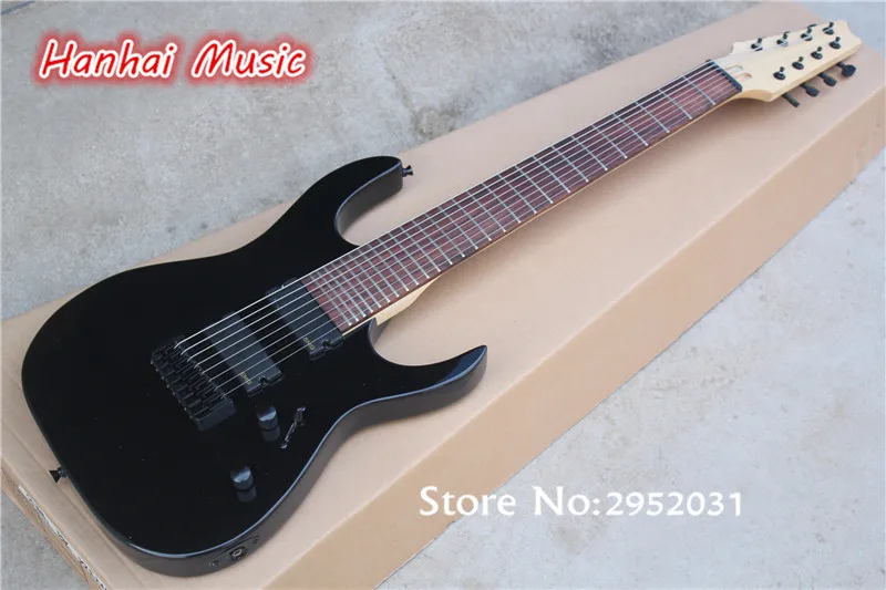 

Free Shipping-8-String Electric Guitar with 27 Frets,Black Body and Pickups,Maple Fretboard and can be Customized