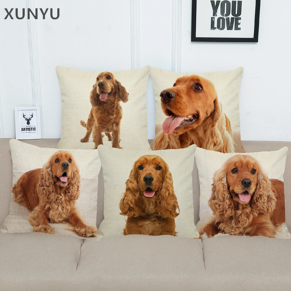 

XUNYU Cocker Spaniels Pillowcase Home Sofa Square Pillow Cover Cute Animal Pattern Decorative Cushion Cover 45X45cm AC017