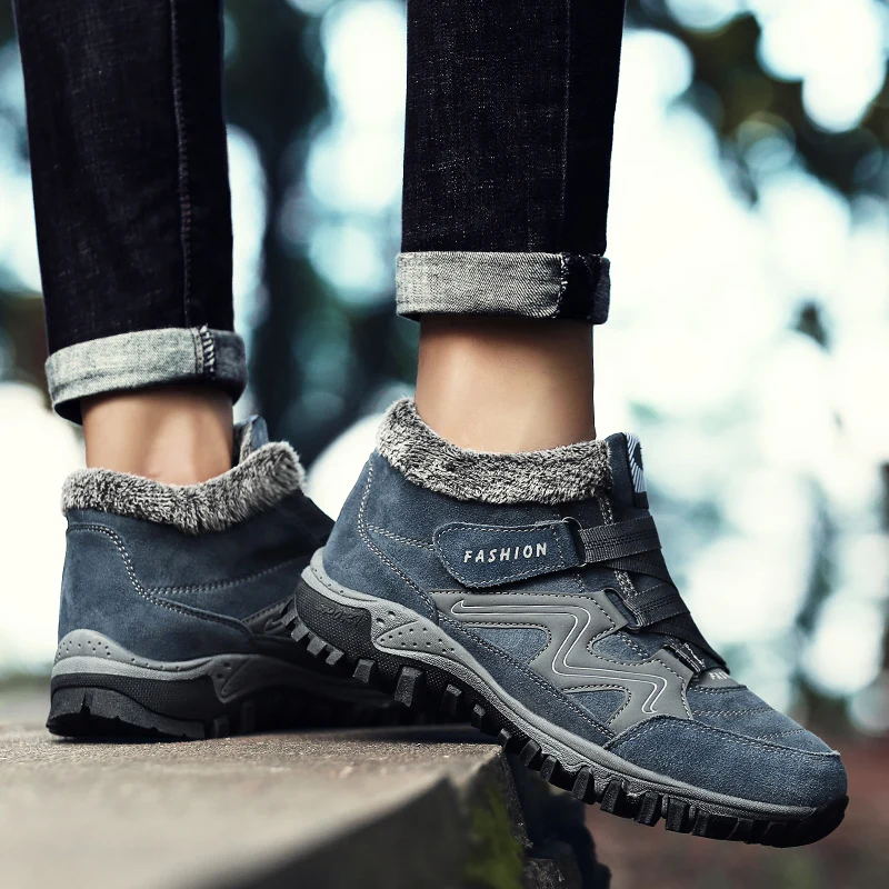 

2018 New Brand Fashion Suede Men Snow Boots Winter Warm Plush Boots Waterproof Ankle Boots Flat Shoes