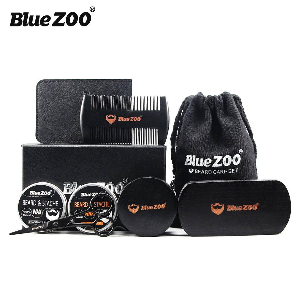

7Pcs/Set Natural Organic Beard Balm 30G Moustache Wax with Scissors Comb/Bag Moisturizing Care Beard Grooming & Trimming Kit