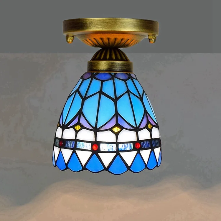 

Ou 6 inch 15CM Tiffany coloured glass aisle aisle balcony light ceiling Mediterranean feather lamp