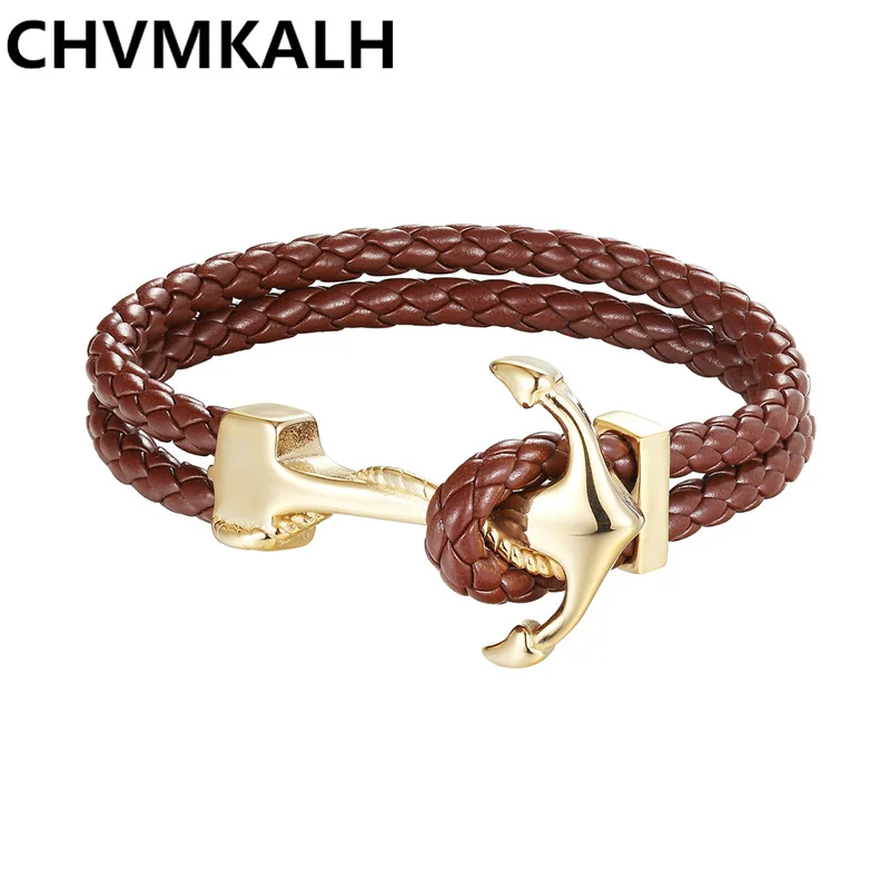 

Genuine High Quality Vintage Leather Anchor Bracelets Men Stainless Steel Male Wrap Sport Hooks Punk Charm Jewelry Pulseras GIFT