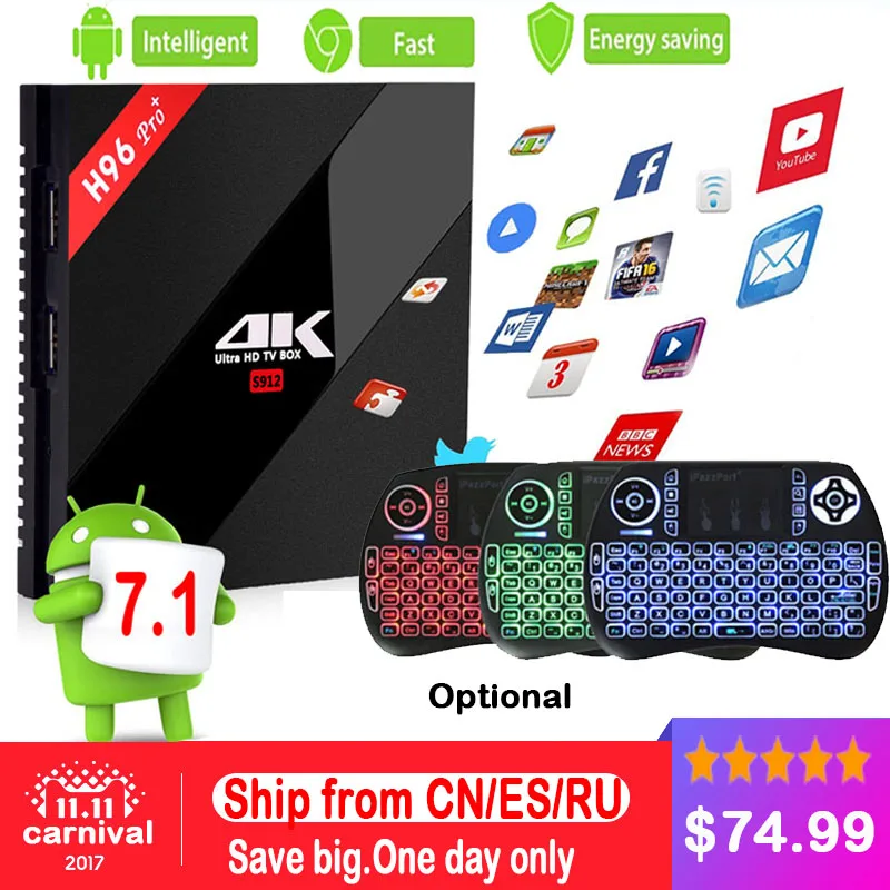 

Original H96 Pro Plus android 7.1 OS smart tv box Amlogic S912 Octa Core 3G/32G dual wifi BT4.1 4K H96pro+ X96 Media Players