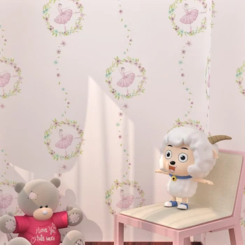 

Non-Woven Wallpaper 3D Cartoon Ballet Pattern Girls Wall Paper Children's Bedroom Eco-Friendly Pink Home Decor Papel De Parede