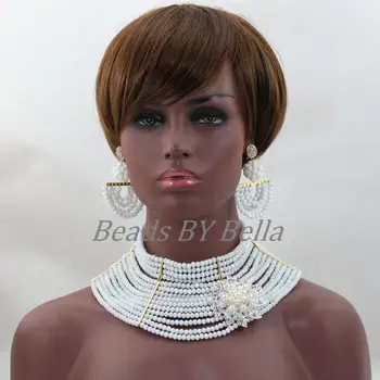 

Pure White African Jewelry Set Indian Nigerian Wedding Bridal Choker Necklace Jewelry Set Costume Jewelry Free Shipping ABL289