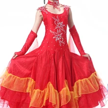 Красный фламенко платья испанская одежда стандартные танцевальные платья Танцы бальное платье, для вальса для танго современные танцевальные костюмы