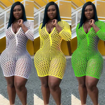 

Spring Summer Women Jumpsuit Bodycon Playsuit Bodysuit Overalls Rompers Plus Size Mesh V Neck Club Jumpsuits