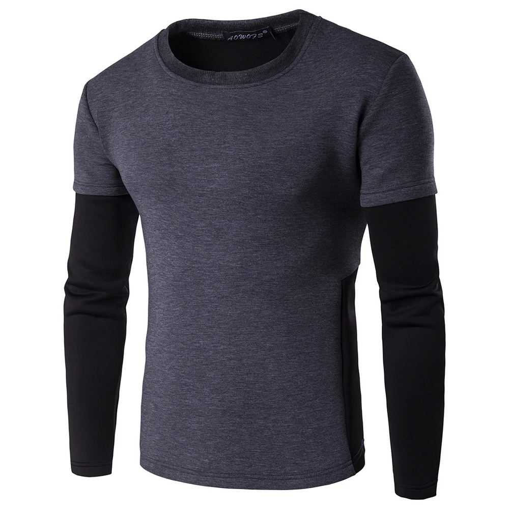 New Male False Two Piece Grey Sweatshirt Tops Men Pullover Winter ...