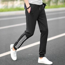 Летние мужские штаны для бега, обтягивающие спортивные штаны, повседневные штаны для бега, обтягивающие штаны для тренировок, полосатые штаны на молнии для отдыха